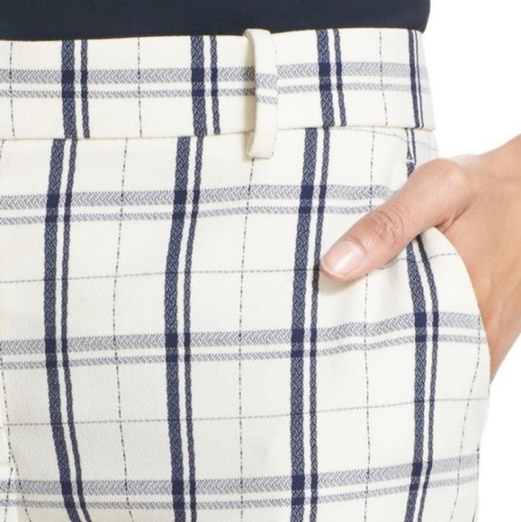 Theory Trecca White Navy Blue Grid Dress Pants Mix Check Ankle Preppy Office New - Picture 2 of 13